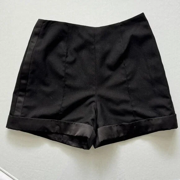 Nicole Miller Black Tuxedo Shorts Size 4 Satin Trim Tailored Dress Shorts - Picture 2 of 11